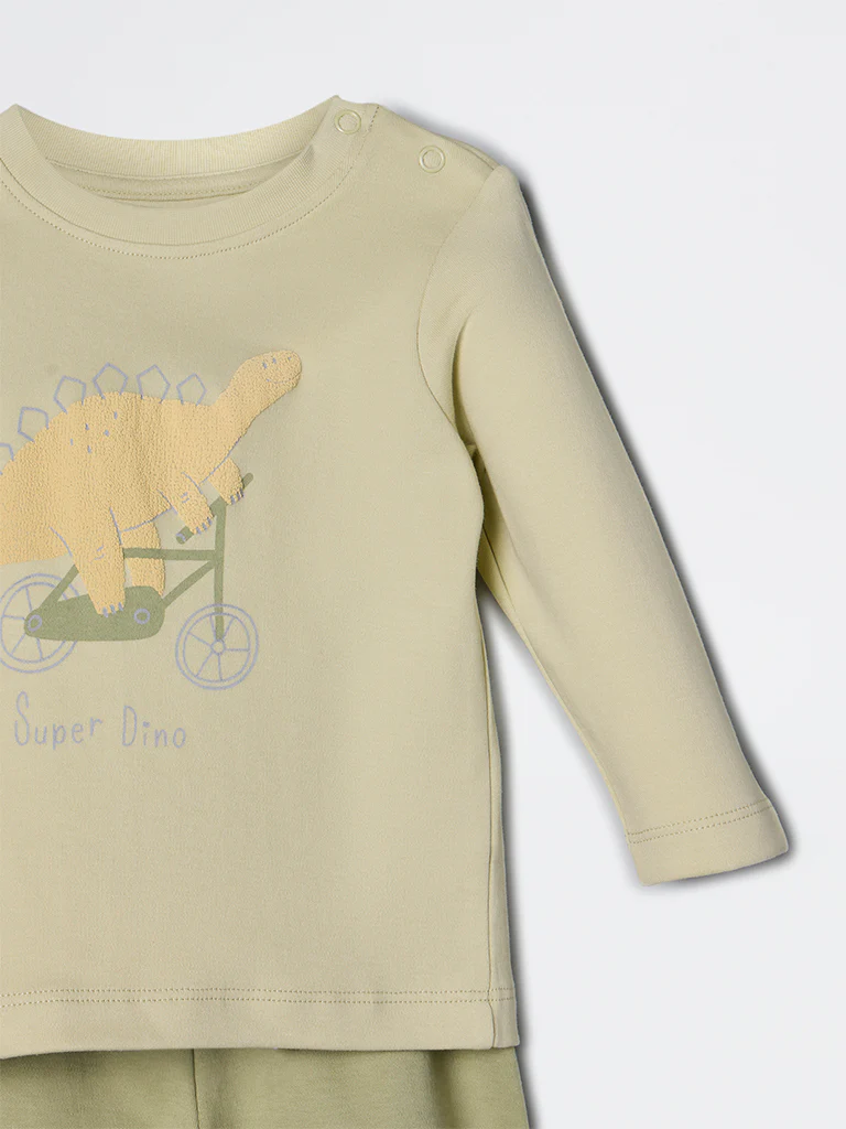 HOP Baby Boys Sage Dinosaur Printed Cotton Co-ord Set - Exclusive - Image 4