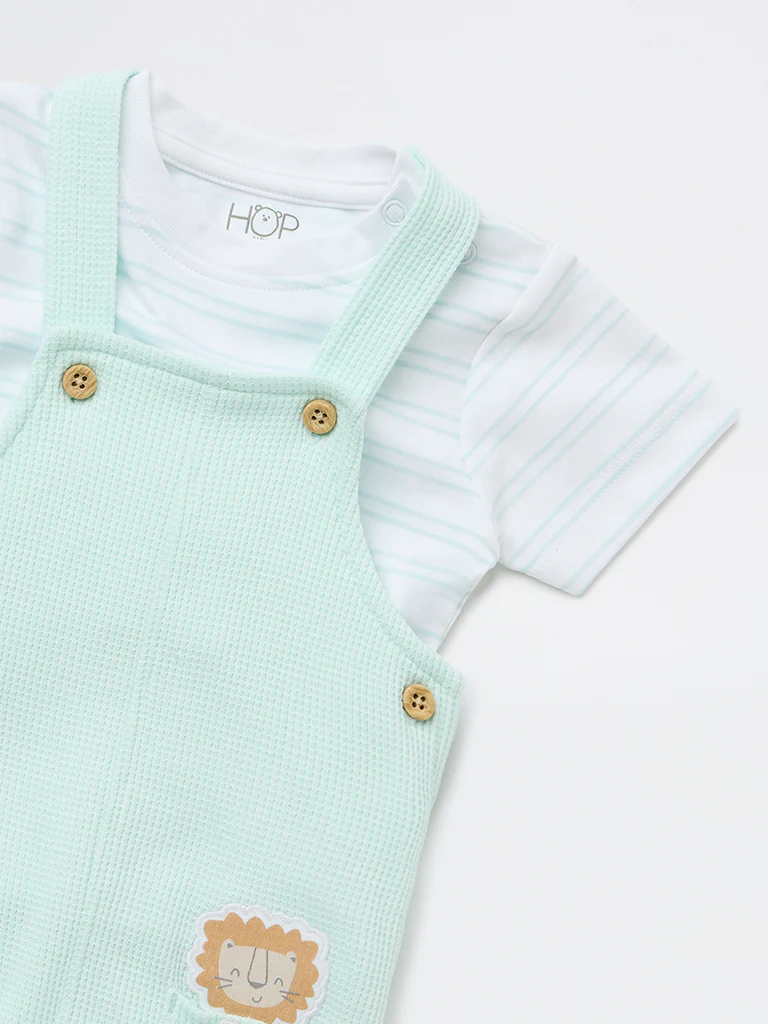 HOP Baby Boys Sage Embroidered Cotton Dungaree with T-Shirt Set - Image 4