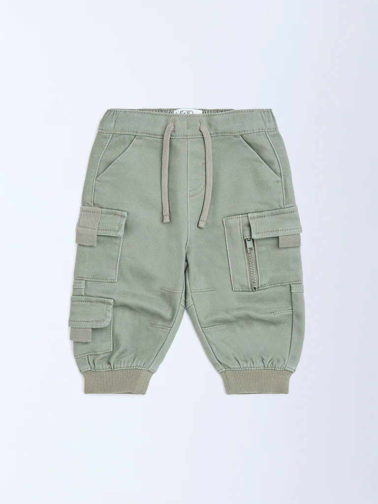 HOP Baby Boys Sage Mid-Rise Cotton-Blend Joggers - Image 3