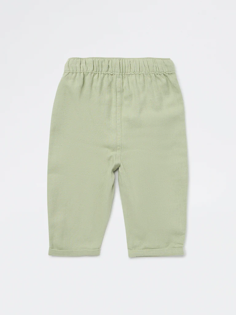 HOP Baby Boys Sage Mid-Rise Cotton-Blend Trousers - Image 3
