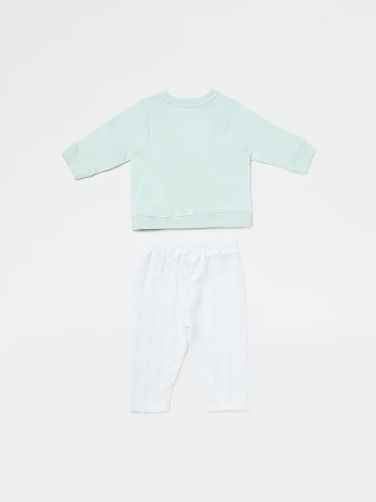 HOP Baby Boys Sage Printed Cotton Sweatshirt and Pants Set - Image 3