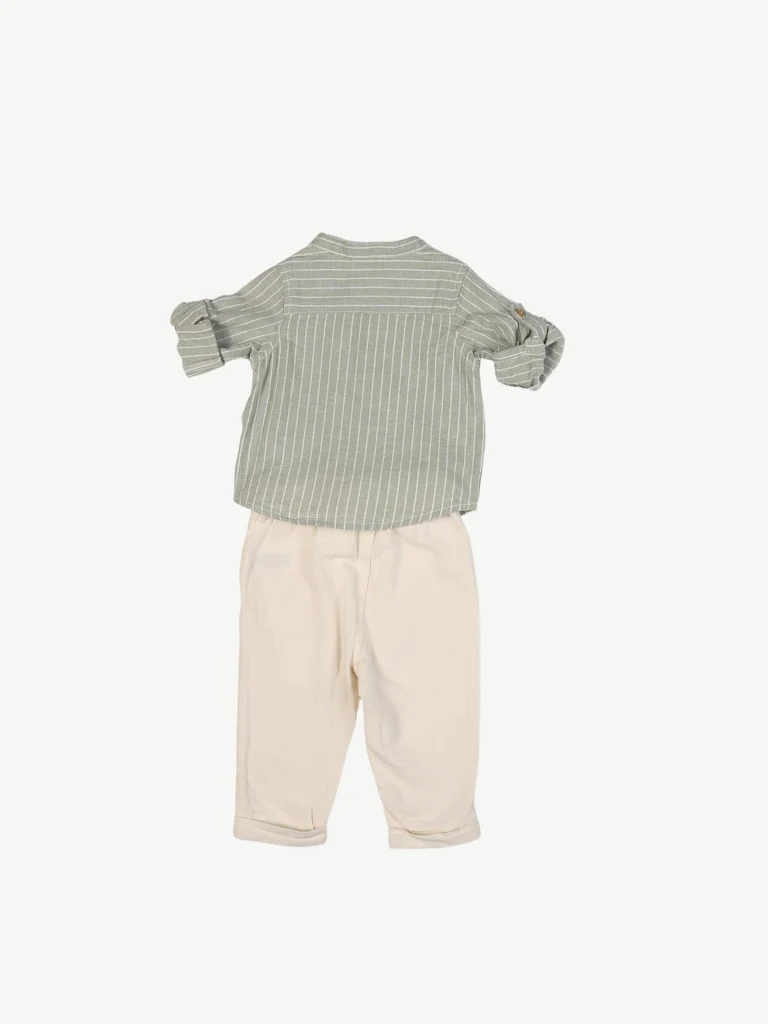 HOP Baby Boys Sage Striped Cotton-Blend Shirt and Pants Set - Image 3