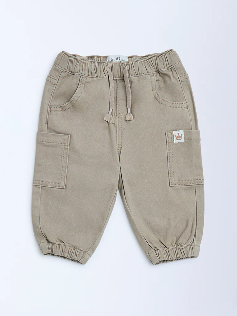 HOP Baby Boys Taupe Mid-Rise Cotton-Blend Joggers - Image 3