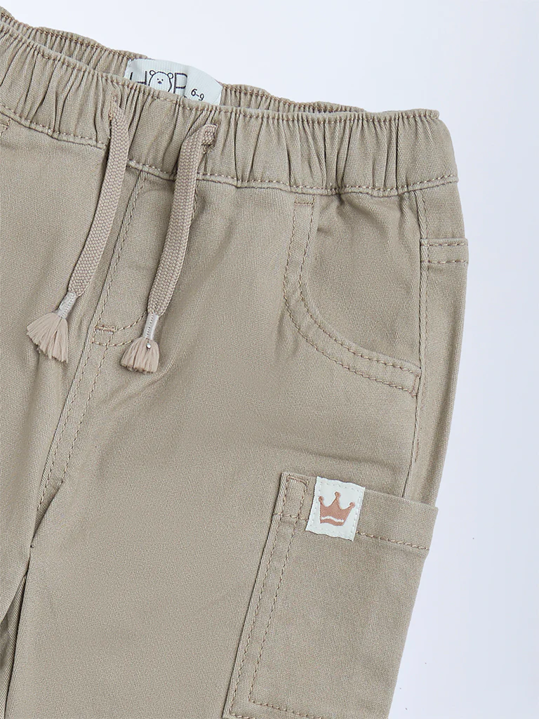 HOP Baby Boys Taupe Mid-Rise Cotton-Blend Joggers - Image 5