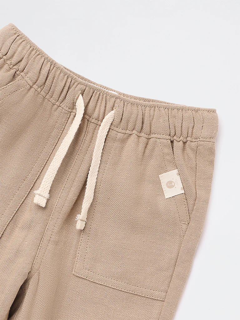 HOP Baby Boys Taupe Mid-Rise Cotton-Blend Pants - Image 5