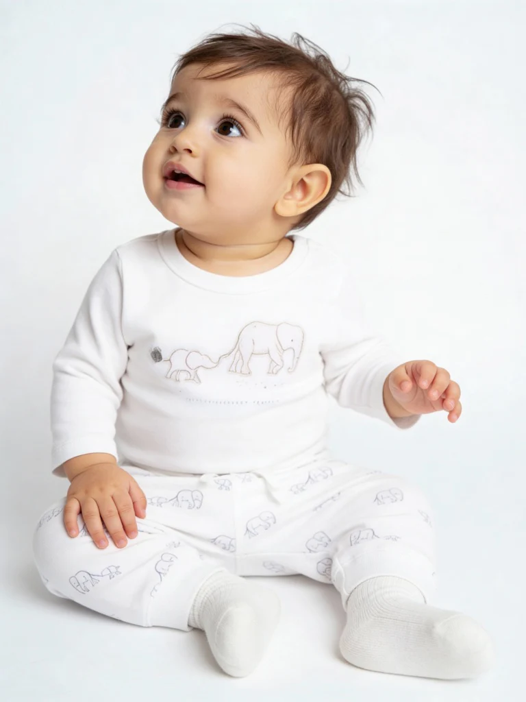 HOP Baby Boys White Animal Design Cotton T-Shirt and Joggers Set