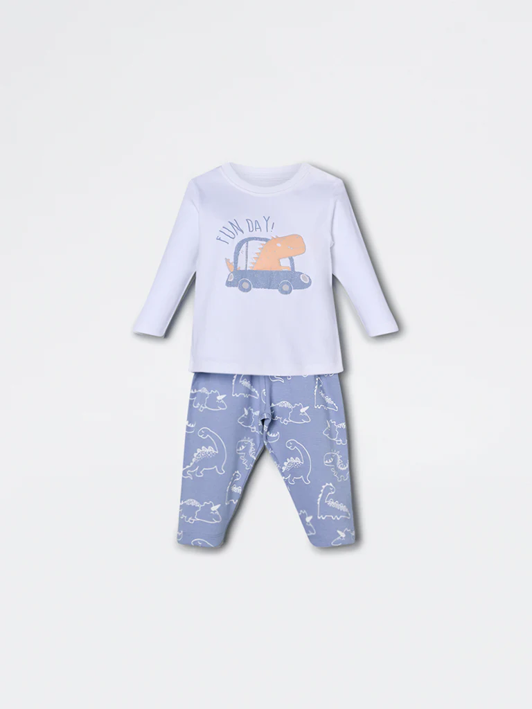 HOP Baby Boys White Animal Design Cotton T-Shirt and Pants Set - Exclusive - Image 2