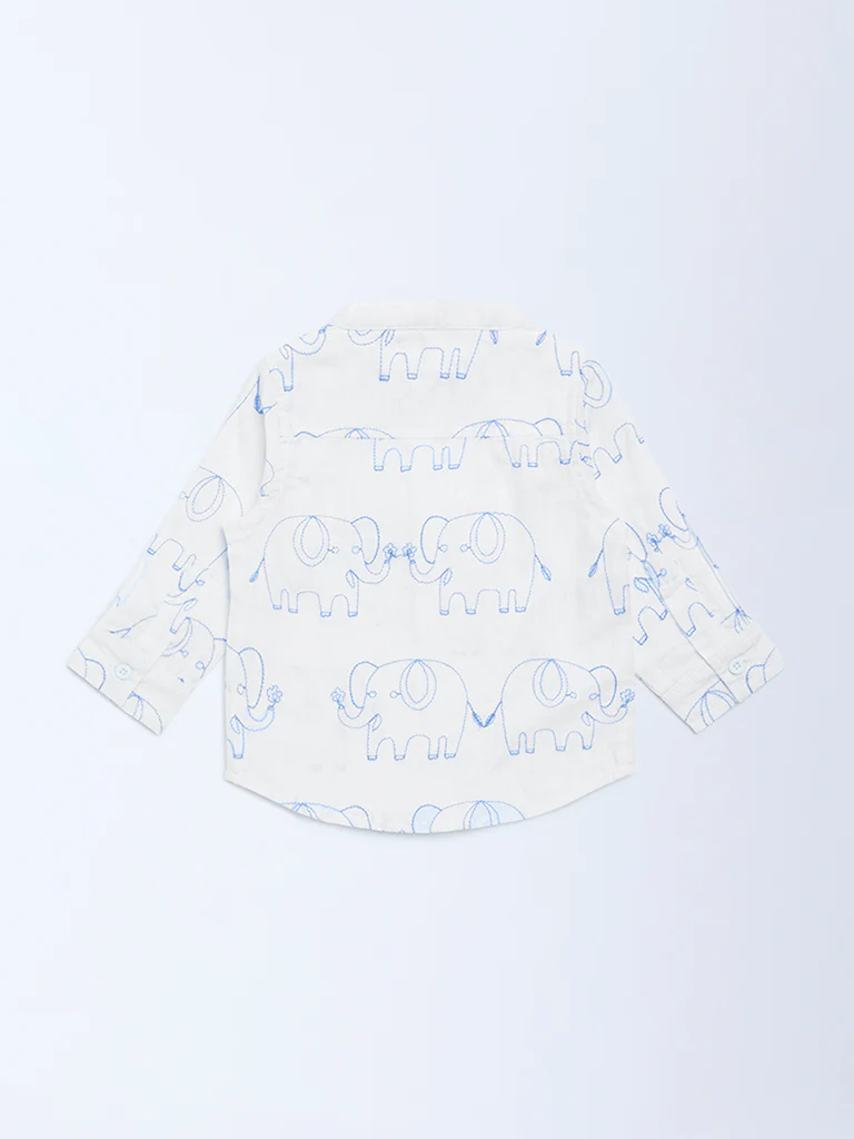 HOP Baby Boys White Animal Embroidered Cotton Shirt - Image 3