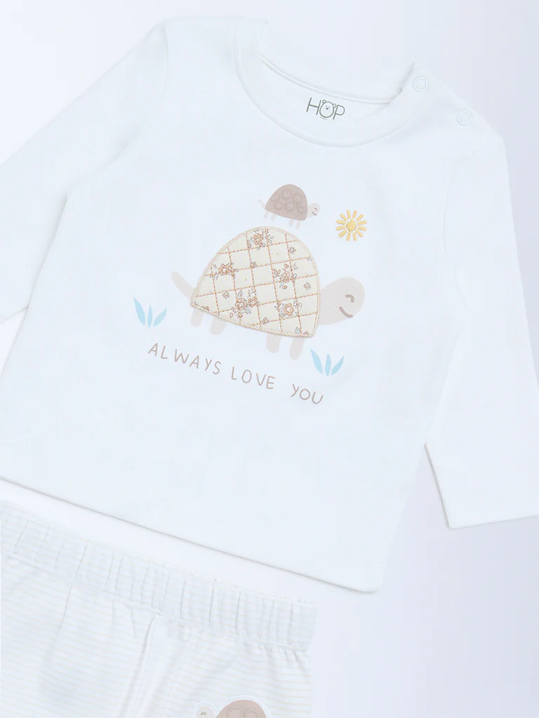 HOP Baby Boys White Animal Printed Cotton T-Shirt and Pants Set - Image 4