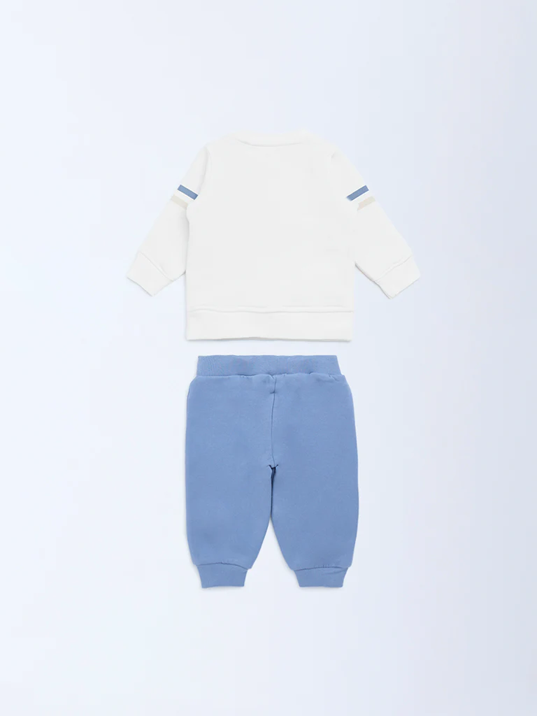 HOP Baby Boys White Cotton-Blend Sweatshirt and Joggers Set - Image 3