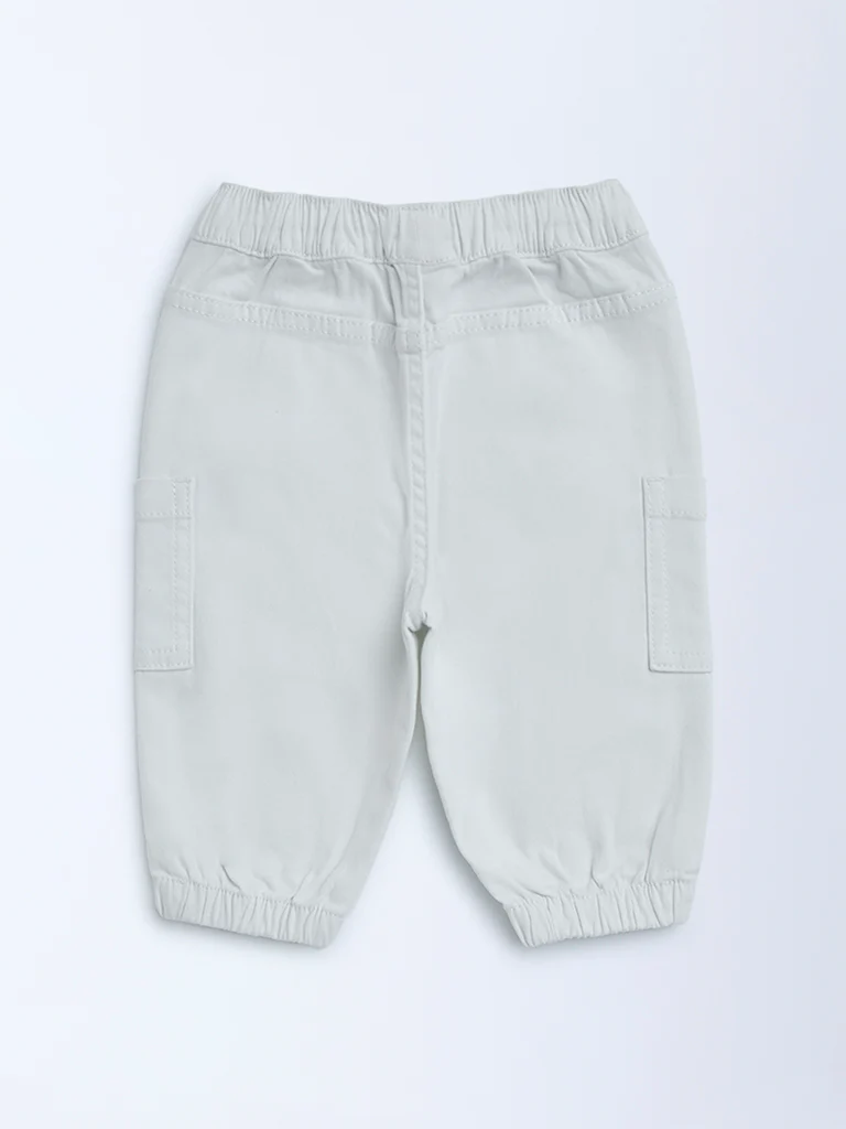 HOP Baby Boys White Mid-Rise Cotton-Blend Joggers - Image 4