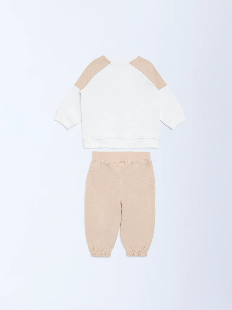HOP Baby Boys White Printed Cotton Sweatshirt and Pants Set - Image 3