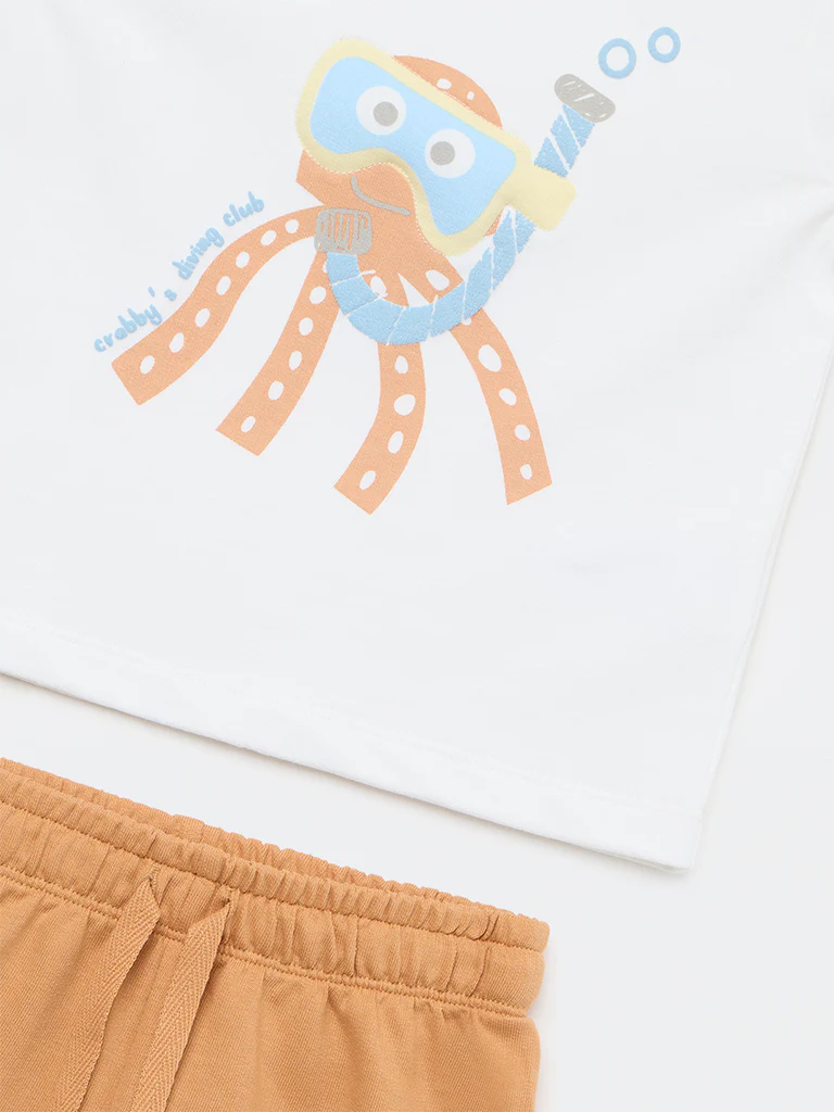 HOP Baby Boys White Printed Cotton T-Shirt and Shorts Set - Image 4