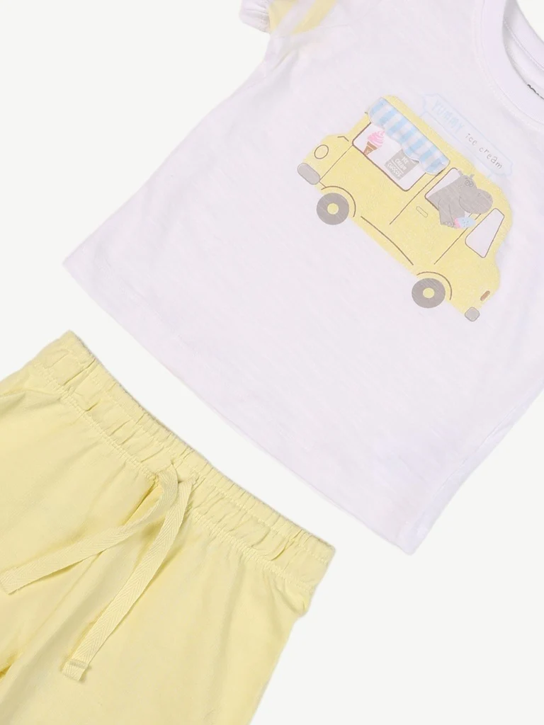 HOP Baby Boys White Printed Cotton T-Shirt and Shorts Set - Image 4