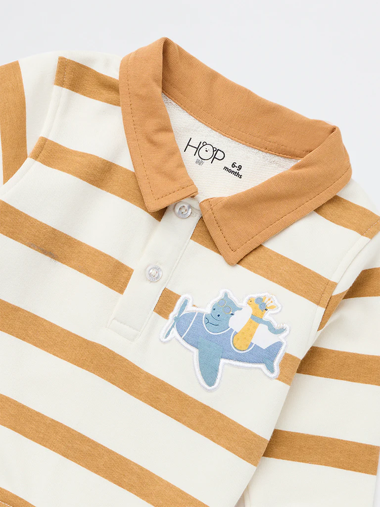 HOP Baby Boys White Striped Cotton-Blend Sweatshirt - Image 4