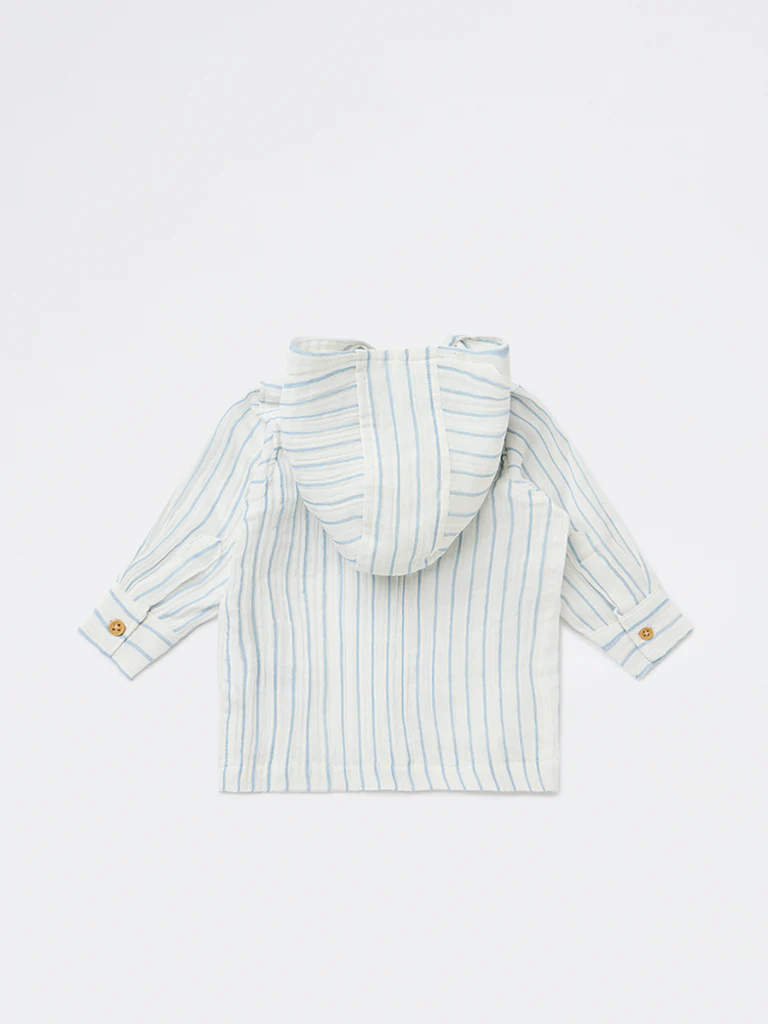 HOP Baby Boys White Striped Cotton Hooded Shirt - Image 3