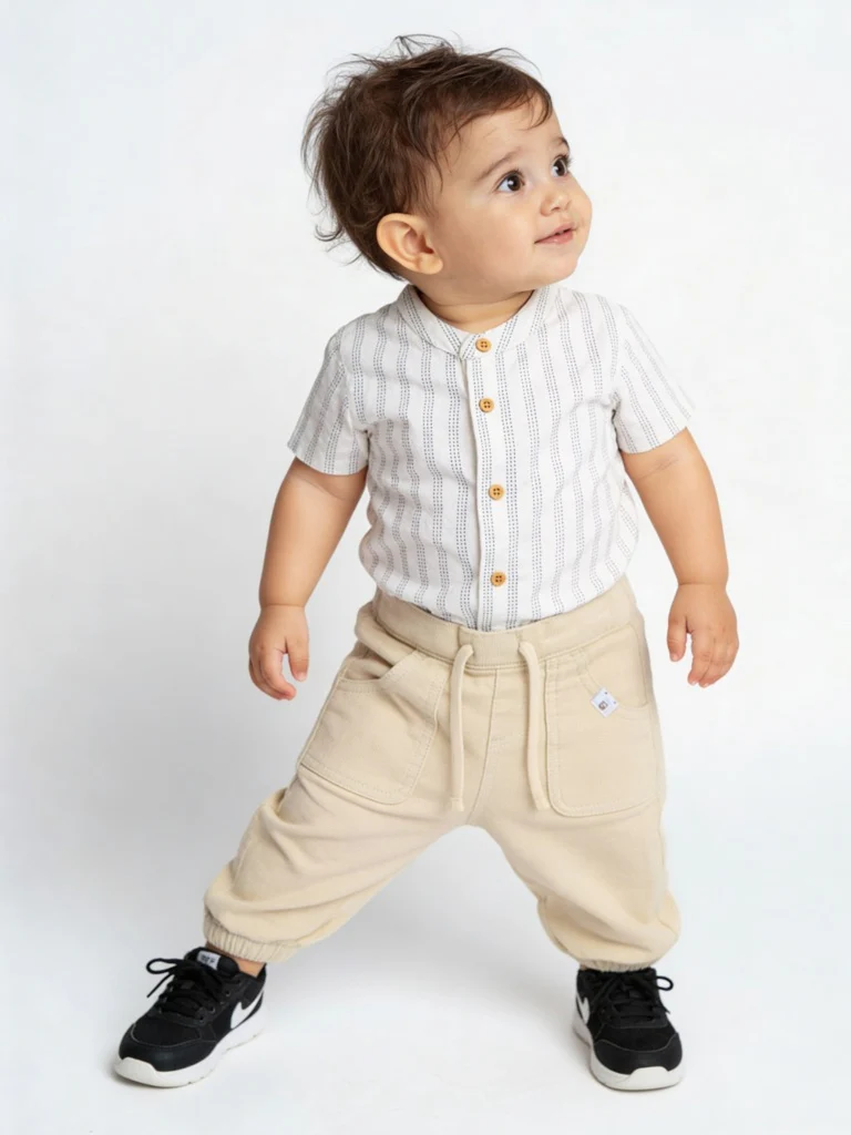 HOP Baby Boys White Striped Cotton Shirt