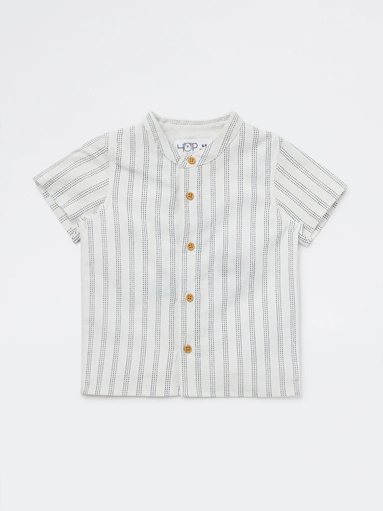 HOP Baby Boys White Striped Cotton Shirt - Image 2