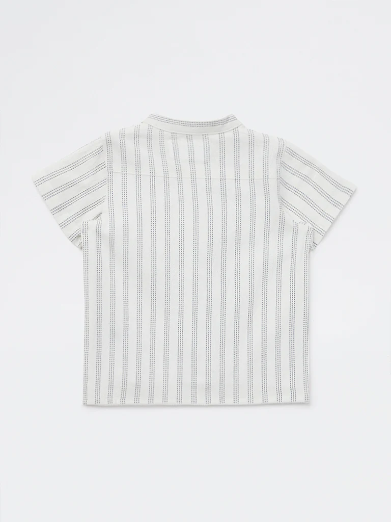 HOP Baby Boys White Striped Cotton Shirt - Image 3