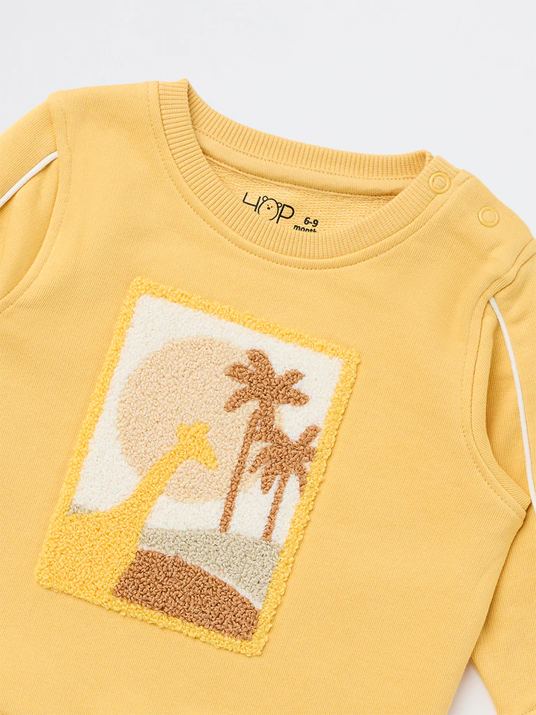HOP Baby Boys Yellow Embroidered Cotton-Blend Sweatshirt - Image 4
