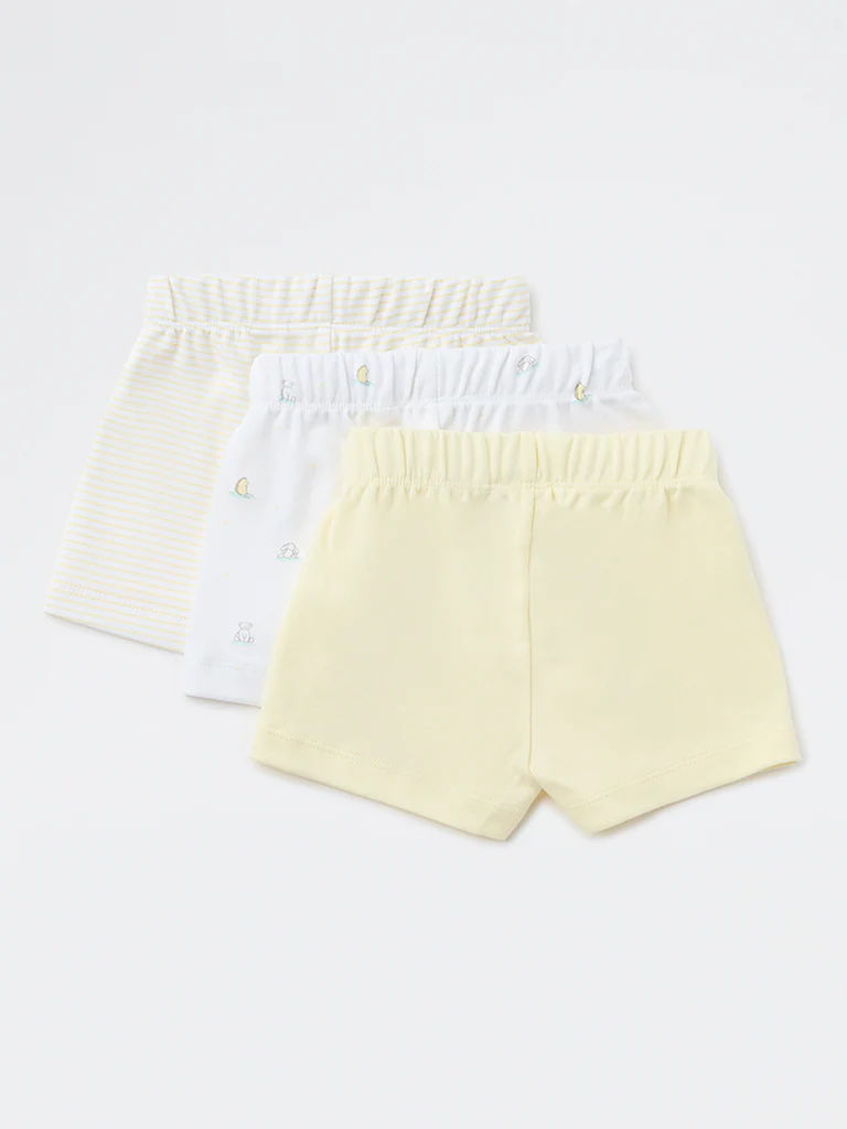HOP Baby Boys Yellow Printed Cotton Shorts - Pack of 3 - Image 2