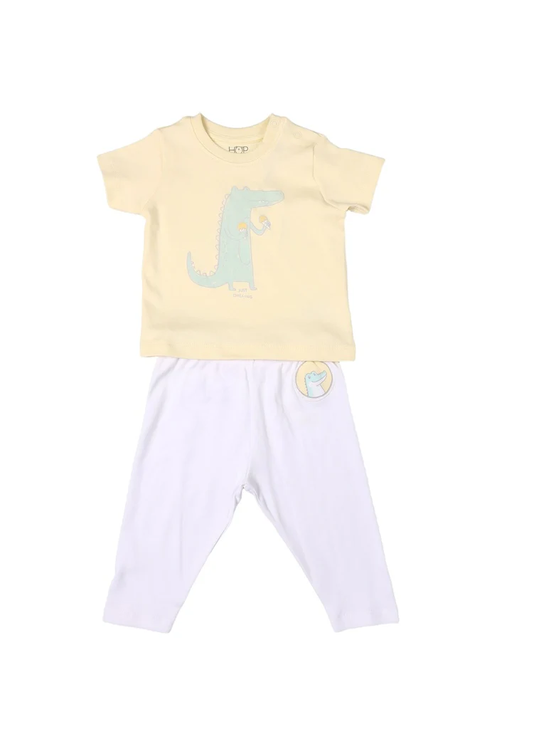 HOP Baby Boys Yellow Printed Cotton T-Shirt and Pants Set - Exclusive - Image 2