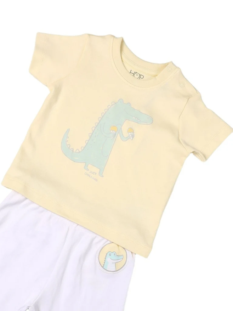 HOP Baby Boys Yellow Printed Cotton T-Shirt and Pants Set - Exclusive - Image 4