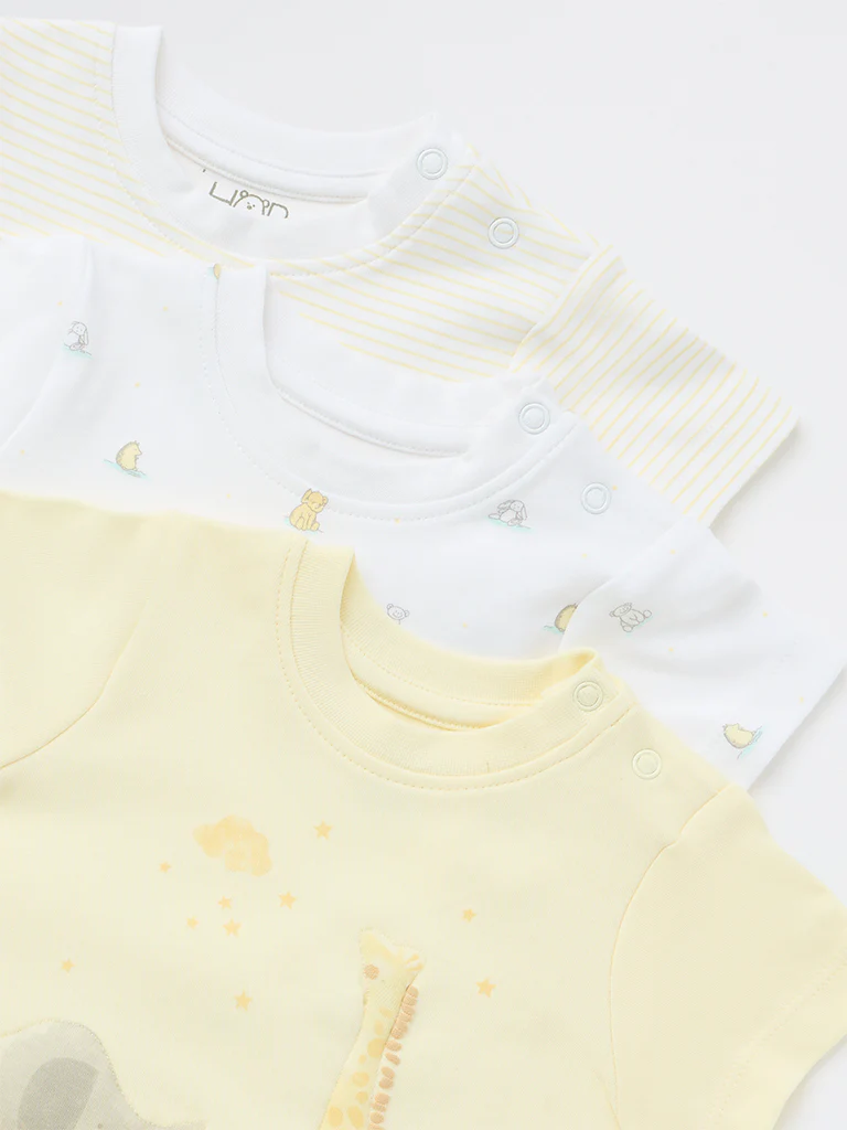 HOP Baby Boys Yellow Printed Cotton T-Shirt - Pack of 3 - Image 3