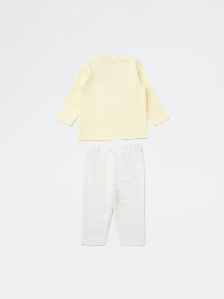 HOP Baby Boys Yellow Sun Printed Cotton T-Shirt and Pants Set - Image 3