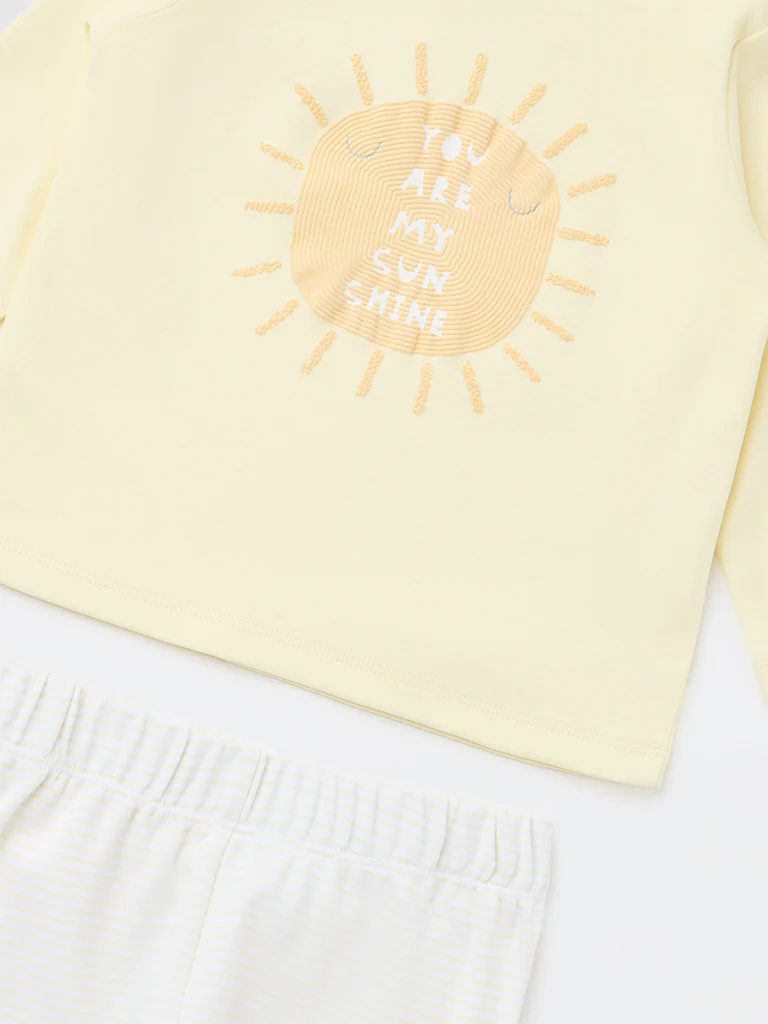 HOP Baby Boys Yellow Sun Printed Cotton T-Shirt and Pants Set - Image 4