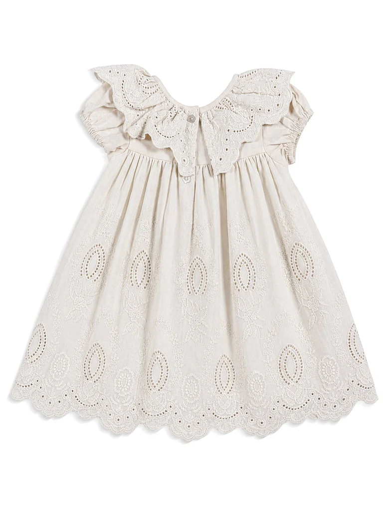 HOP Baby Girls Beige Embroidered Cotton Dress - Image 3