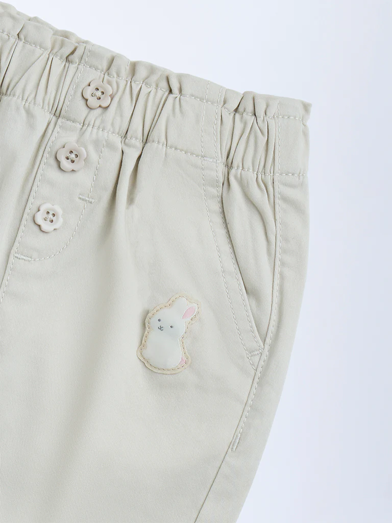 HOP Baby Girls Beige High-Rise Cotton-Blend Pants - Image 5