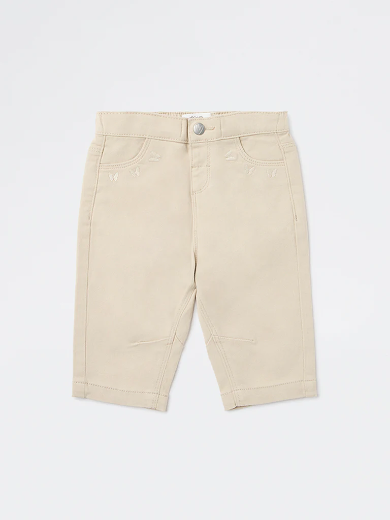 HOP Baby Girls Beige Mid-Rise Cotton-Blend Trousers - Image 3
