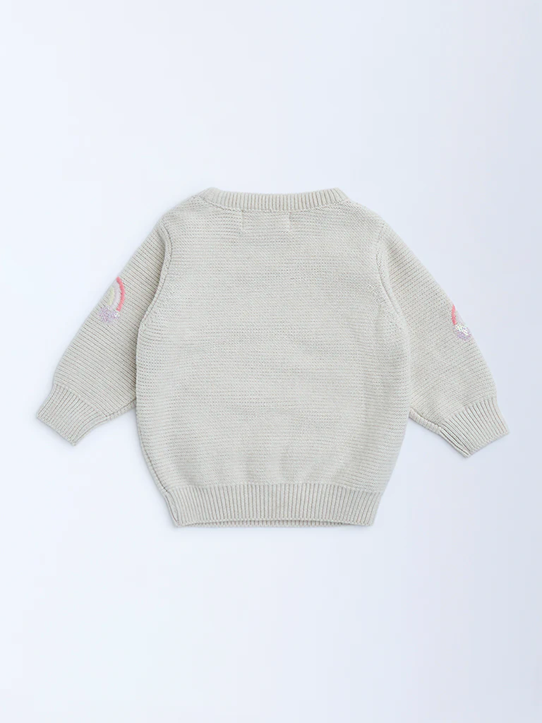 HOP Baby Girls Beige Rainbow Design Cotton Sweater - Image 3