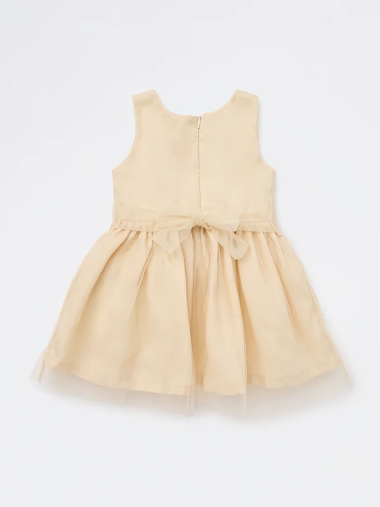 HOP Baby Girls Beige Rosette Detailed Party Dress - Image 3
