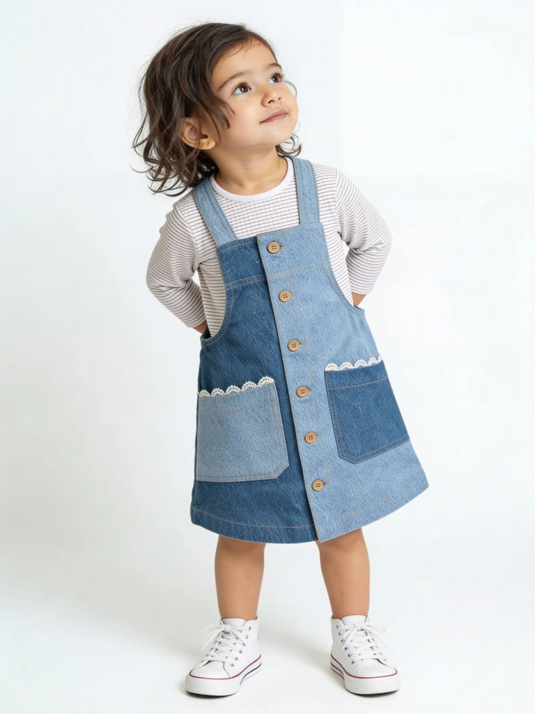 HOP Baby Girls Blue Denim Pinafore and T-Shirt Set