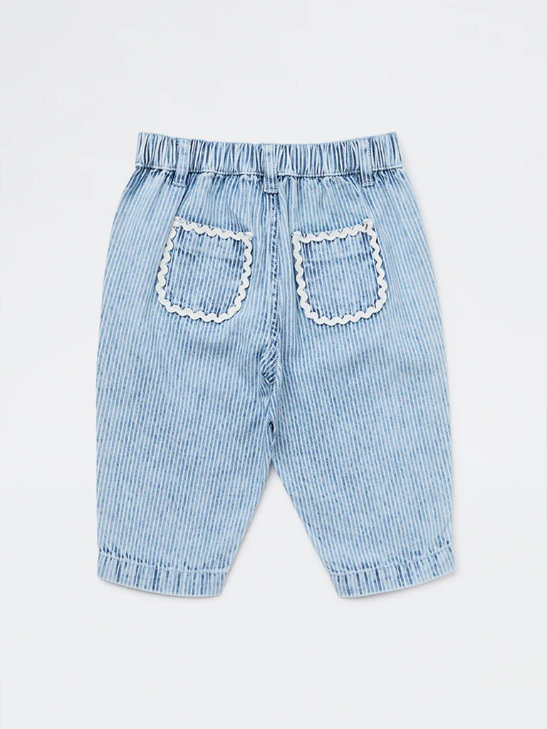 HOP Baby Girls Blue Light Wash Striped Mid-Rise Pants - Image 3