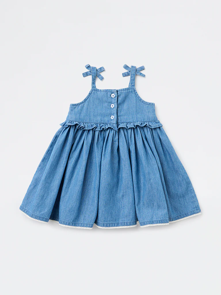 HOP Baby Girls Blue Smocked A-Line Cotton Dress - Image 3