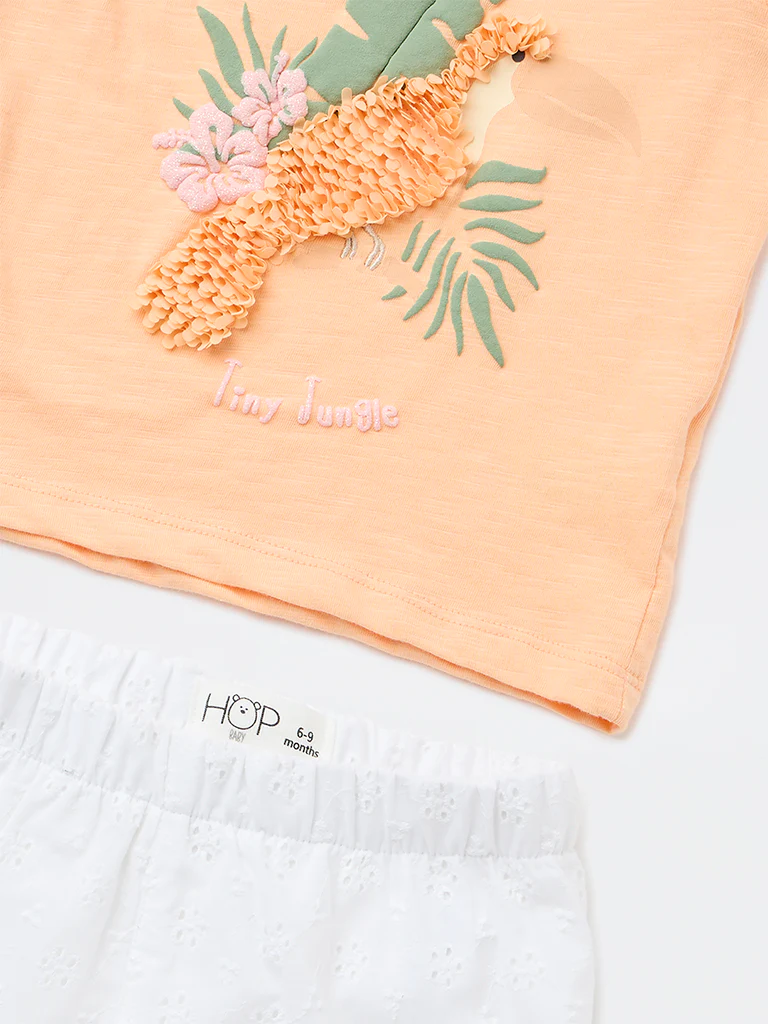 HOP Baby Girls Coral Cotton T-Shirt and Shorts Set - Image 4
