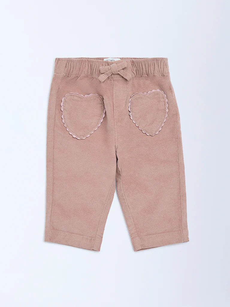 HOP Baby Girls Dusty Pink High-Rise Corduroy Trousers - Image 3