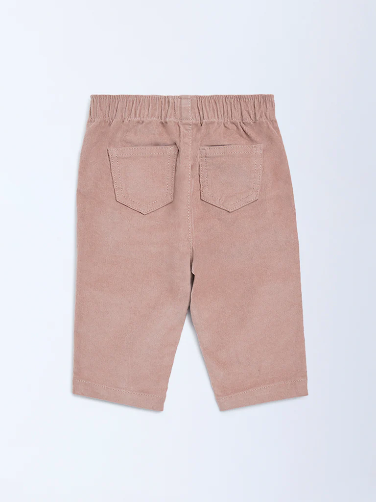 HOP Baby Girls Dusty Pink High-Rise Corduroy Trousers - Image 4