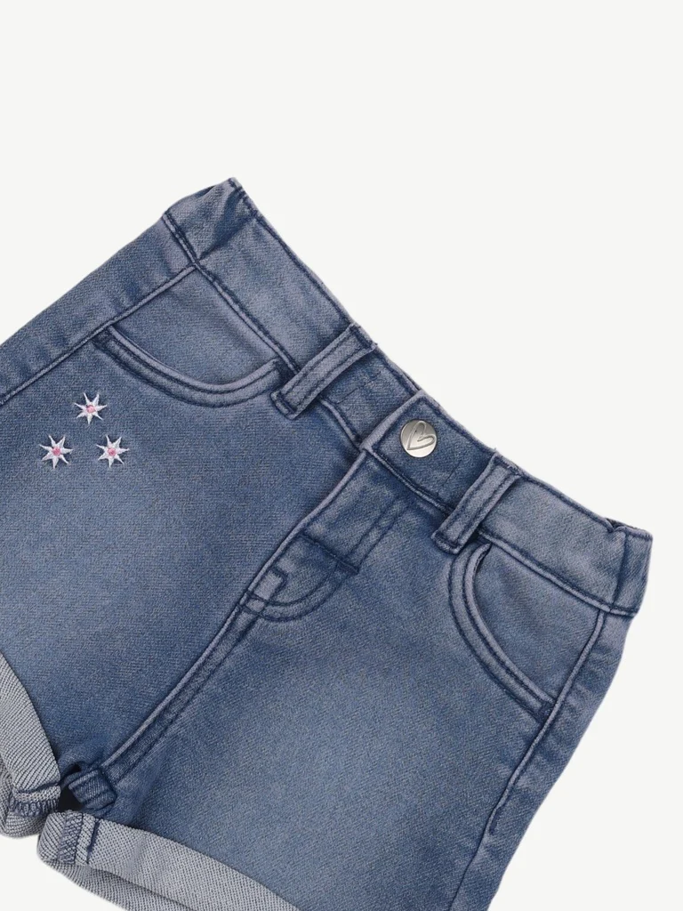 HOP Baby Girls Light Blue Embroidered Denim Shorts - Image 4