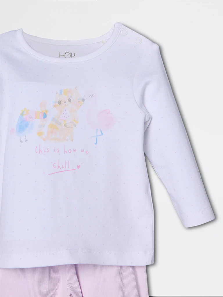 HOP Baby Girls Lilac Printed Cotton-Blend T-Shirt and Pants Set - Exclusive - Image 4