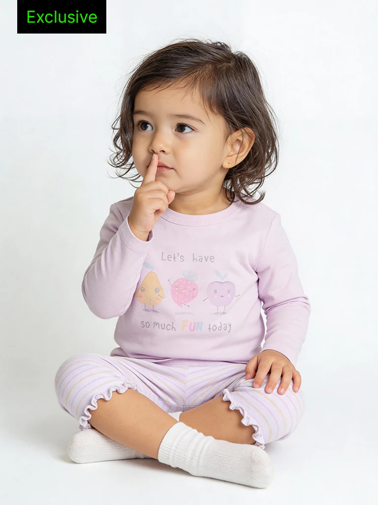 HOP Baby Girls Lilac Printed Cotton Co-ord Set - Exclusive
