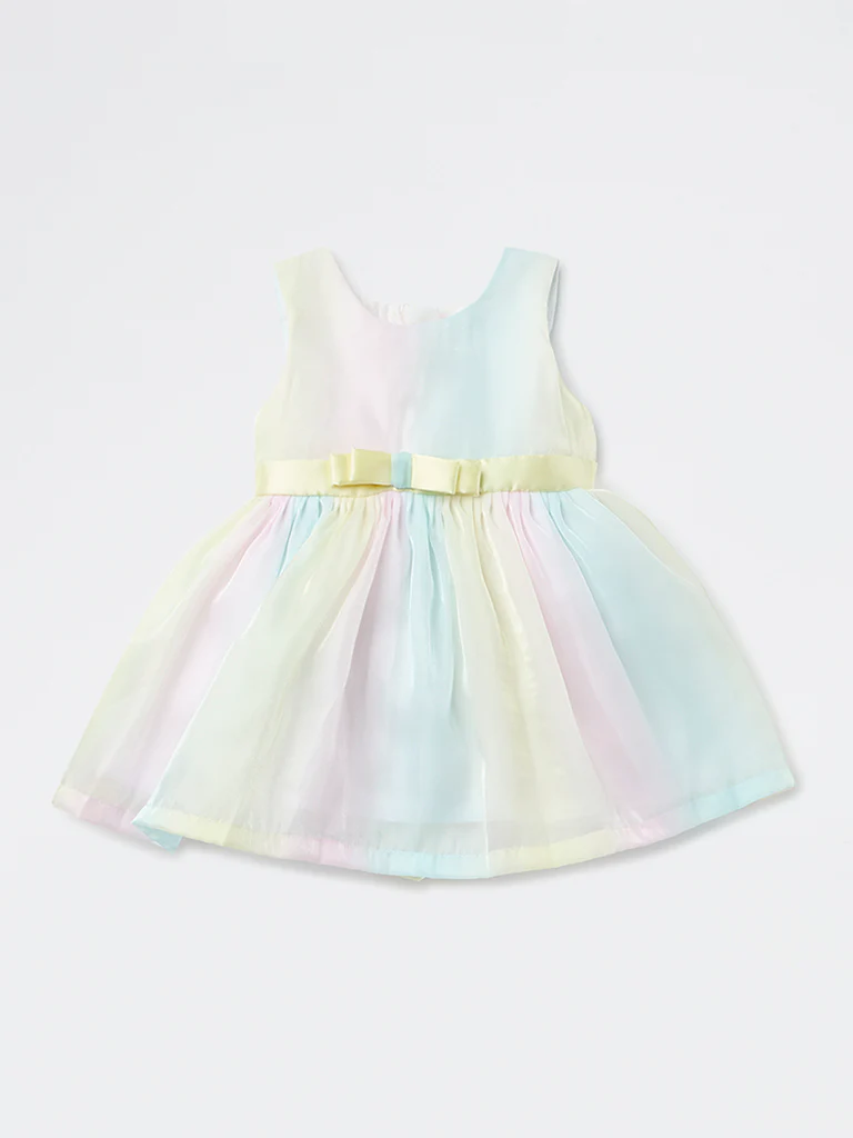 HOP Baby Girls Multicolour Bow-Detailed Mesh Dress - Image 2