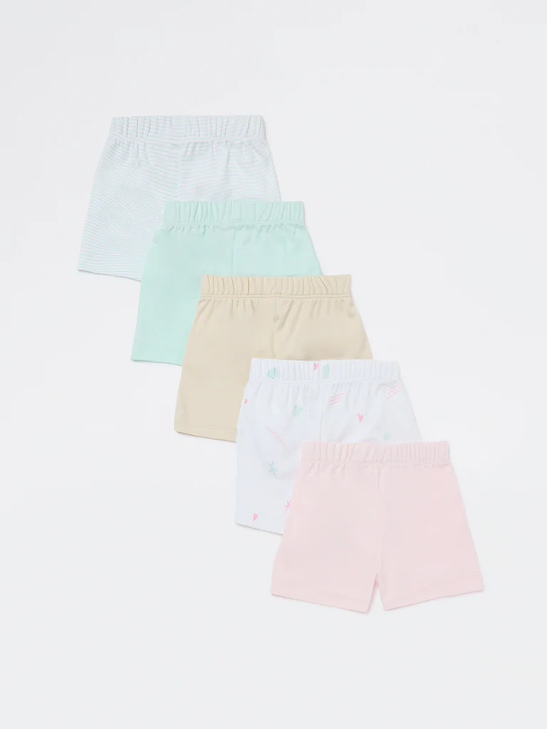 HOP Baby Girls Multicolour Cotton Shorts - Pack of 5 - Image 3