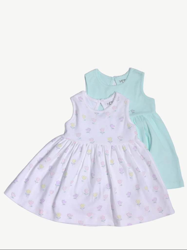 HOP Baby Girls Multicolour Printed A-Line Cotton Dress - Pack of 2 - Image 2