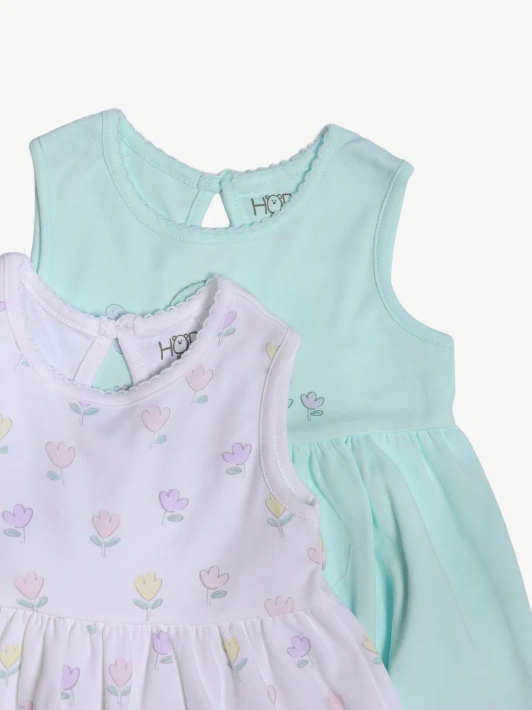 HOP Baby Girls Multicolour Printed A-Line Cotton Dress - Pack of 2 - Image 4