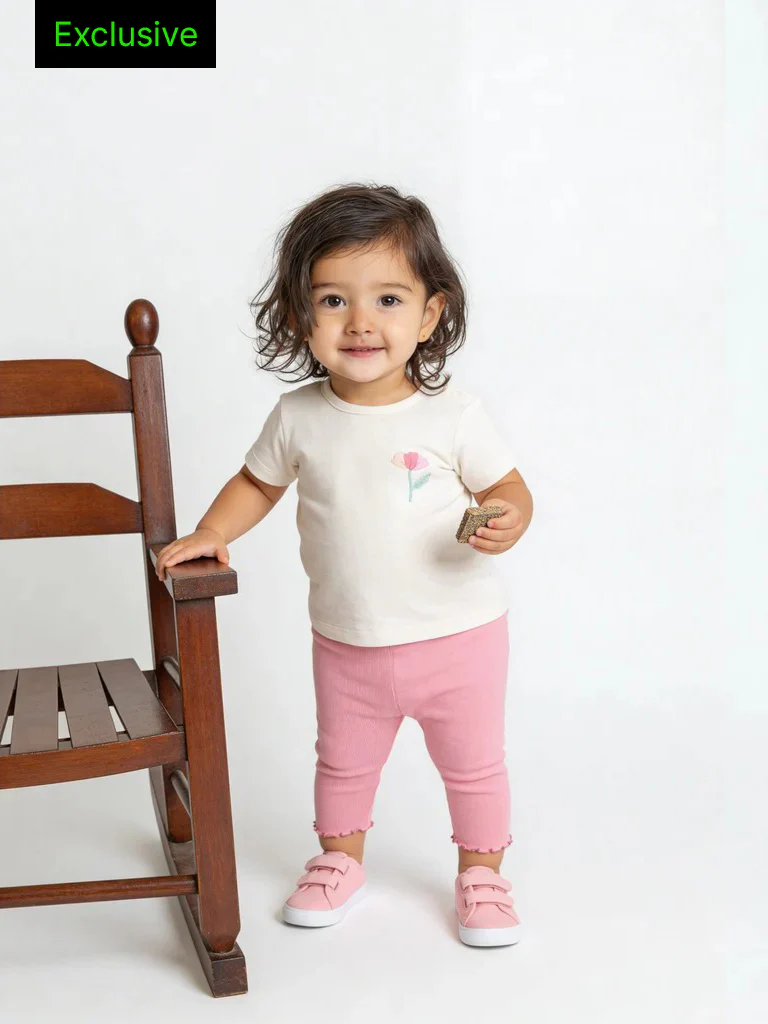 HOP Baby Girls Multicolour Printed Cotton T-Shirt and Pants Set - Exclusive