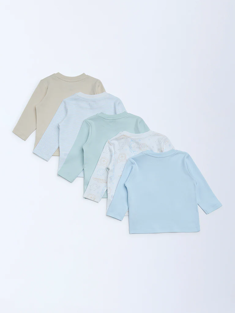 HOP Baby Girls Multicolour Printed Cotton T-Shirts - Pack of 5 - Image 3